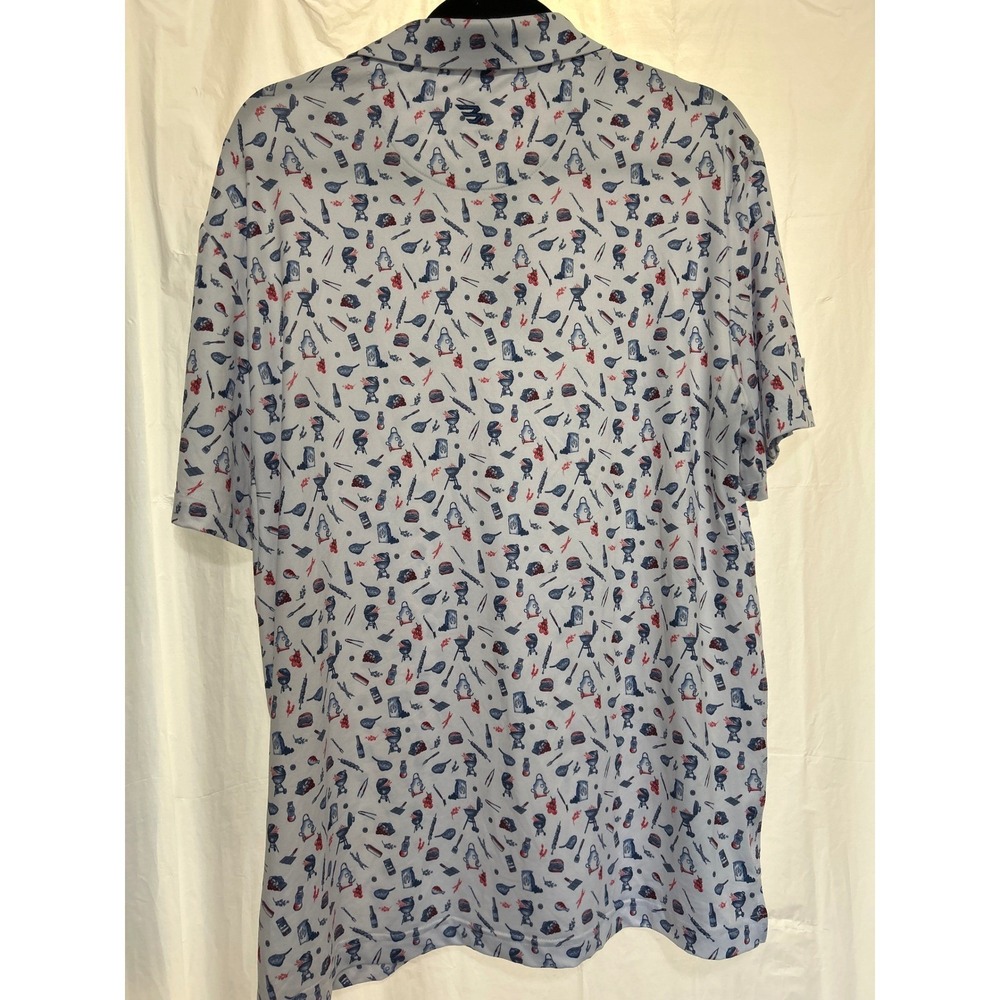 Burlebo Mens Performance Polo Shirt Large White BBQ Grill Print UPF 50 NWT - Picture 3 of 12